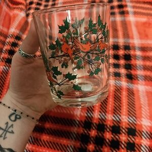 Holiday Cardinal Glass with Holly Motif